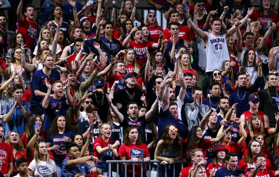 Gonzaga Bulldogs react during the second half of a West Coast Conference semifinal basketball g ...