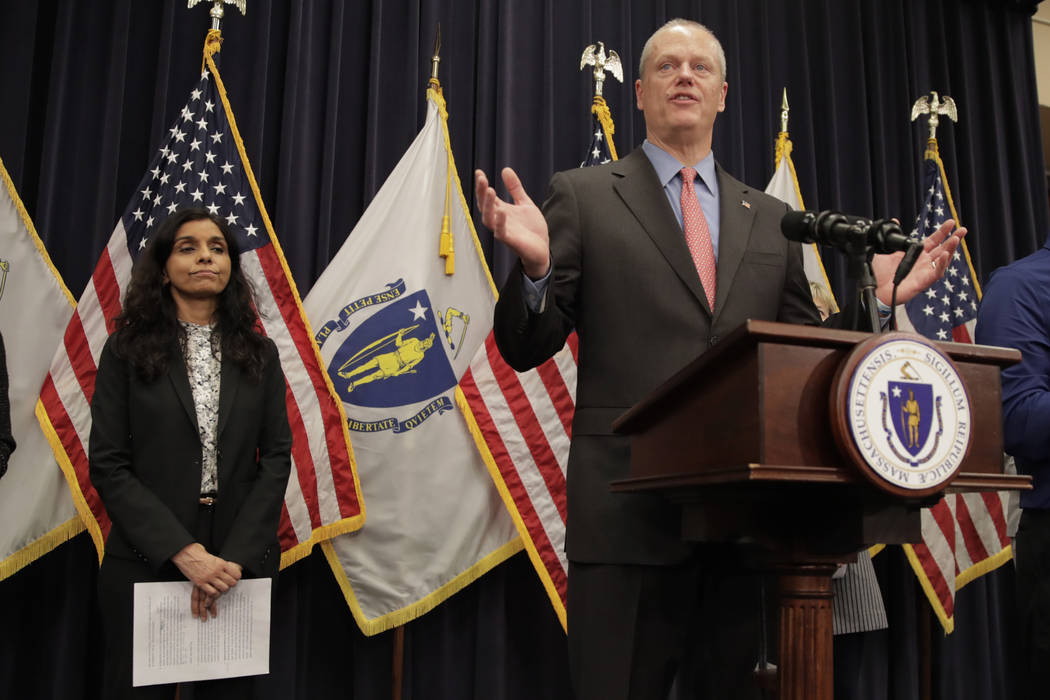 Massachusetts Gov. Charlie Baker announces that a state of emergency would go into effect durin ...