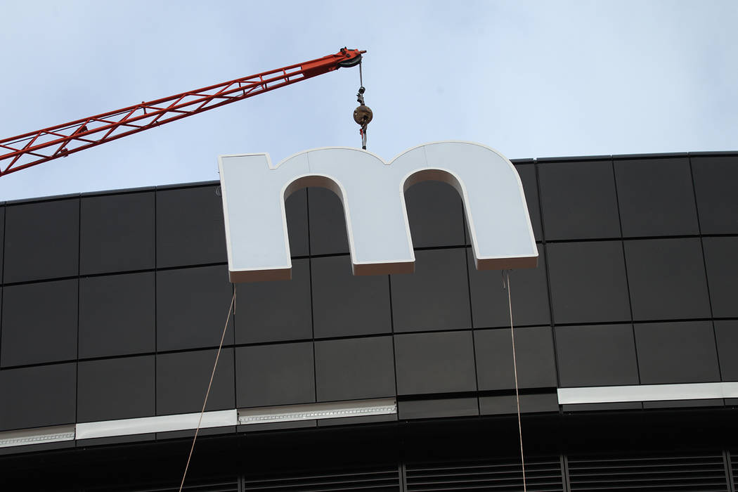 Signage is installed at the Raiders Allegiant Stadium in Las Vegas, Tuesday, March 10, 2020. (E ...