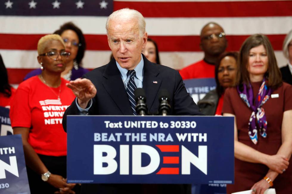 Democratic presidential candidate former Vice President Joe Biden speaks at a campaign event in ...