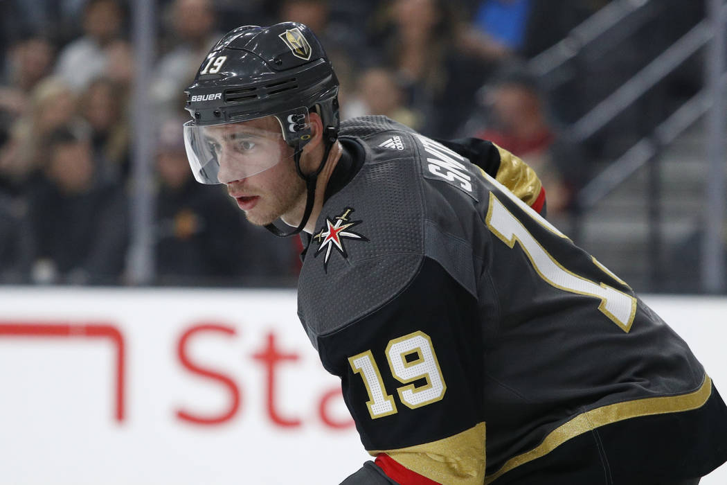 Vegas Golden Knights right wing Reilly Smith (19) plays against the Los Angeles Kings during an ...