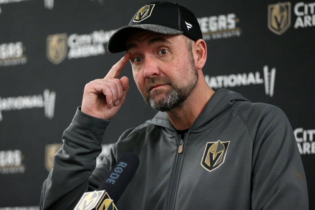 Vegas Golden Knights coach Peter DeBoer during a press conference following a team practice at ...