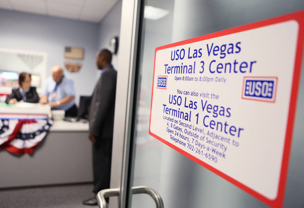 A sign is posted with hours of operation outside the new Terminal 3 USO canteen at McCarran Int ...