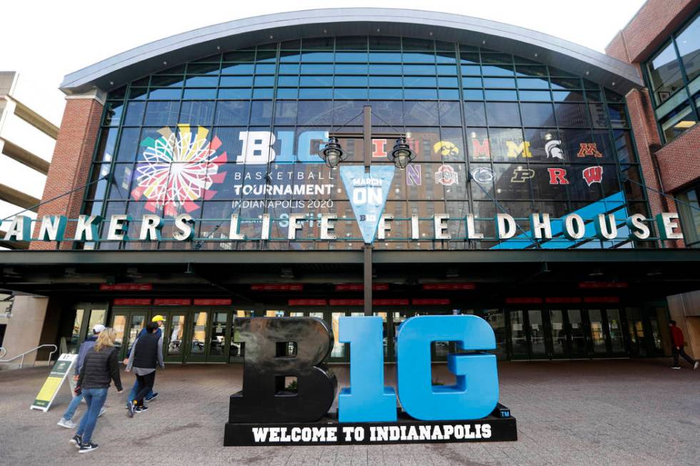 Fans enter The Bankers Life Fieldhouse for a game at the Big Ten Conference basketball tourname ...