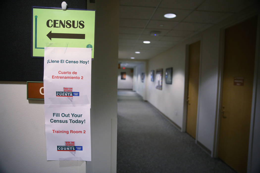 Signage for the Census room at the Clark County Government Center in Las Vegas, Thursday, March ...