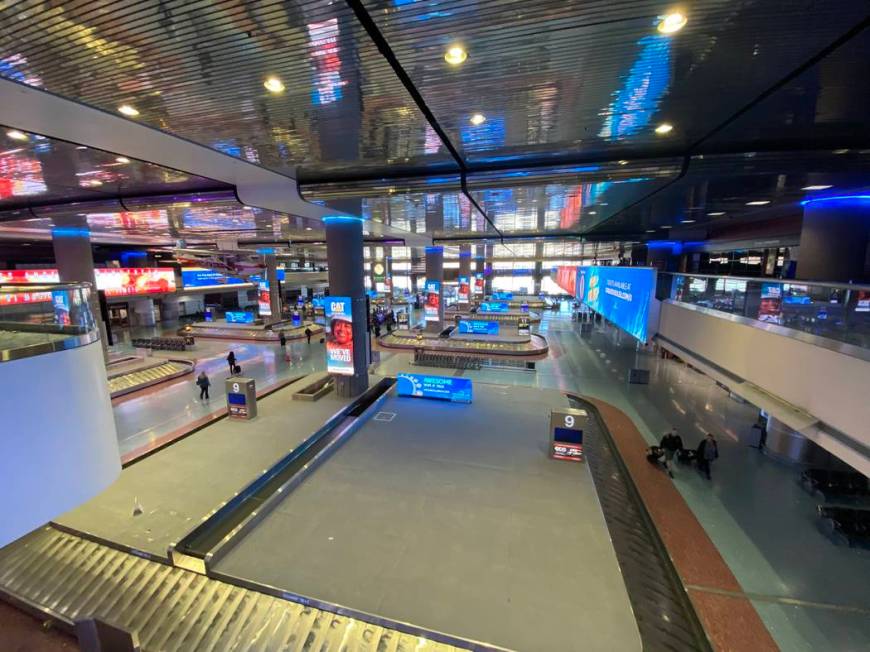 Baggage claim area of McCarran International Airport March 12, 2020. (Mick Akers/Las Vegas Revi ...