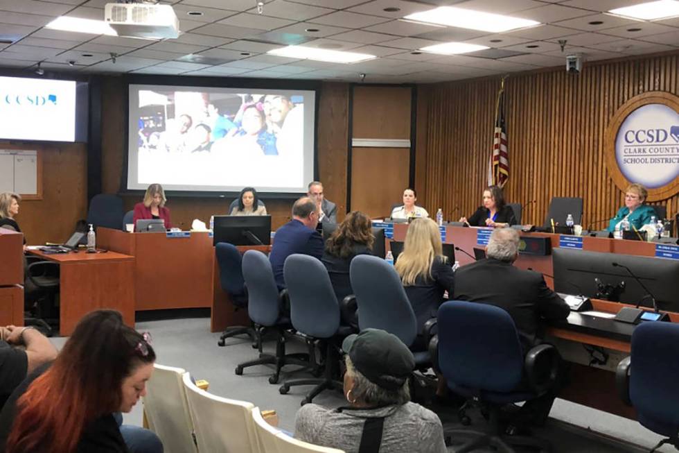 Clark County School District officials heard public comments on Thursday, March 12, 2020, from ...