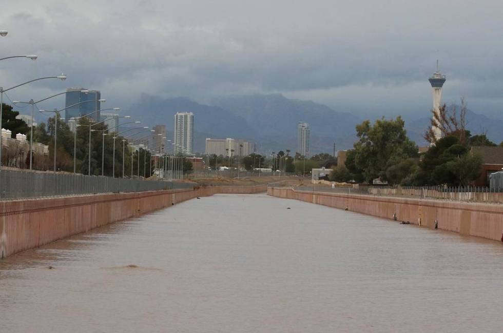 The Vegas Valley Drive Wash near Nellis Boulevard is seen Friday, March 13, 2020, in Las Vegas. ...