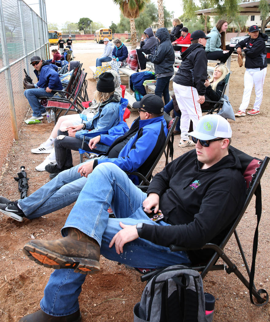 Parents watch a baseball game between Pahranagat Valley High School and Lincoln County High at ...