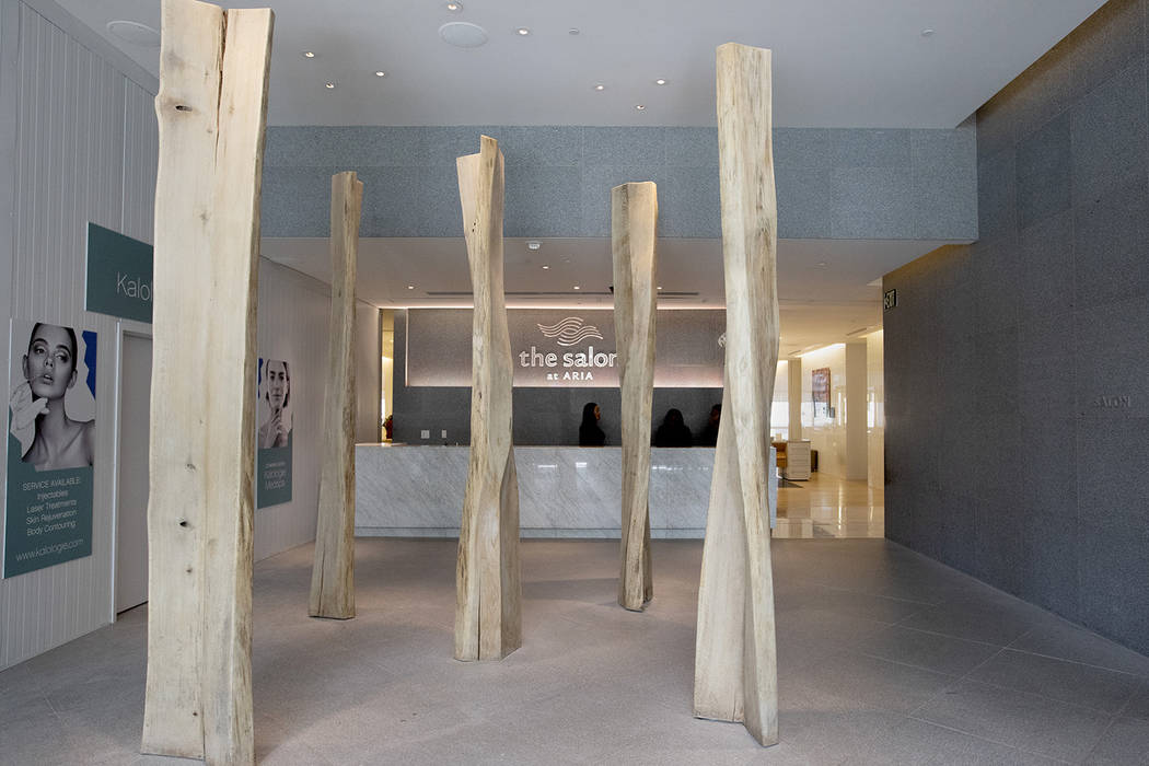 Art inside the spa area at Aria Resort and Casino brings sustainability themes to match the gre ...