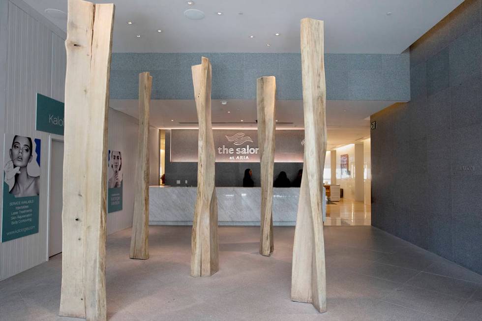 Art inside the spa area at Aria Resort and Casino brings sustainability themes to match the gre ...