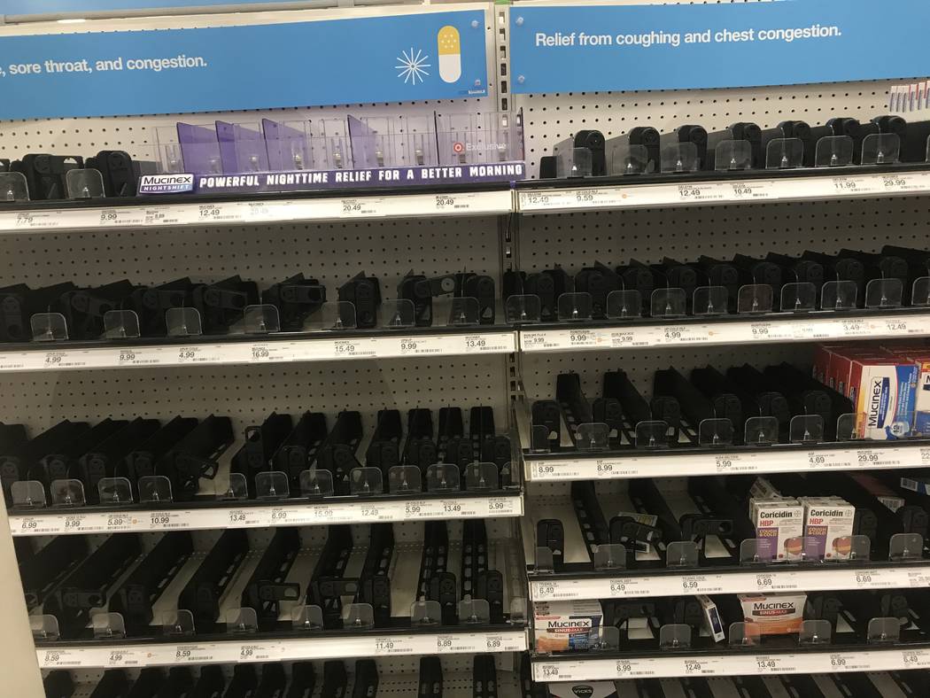 Empty shelves are seen at Target off Flamingo Road and Hualapai Way in Las Vegas, Friday, March ...