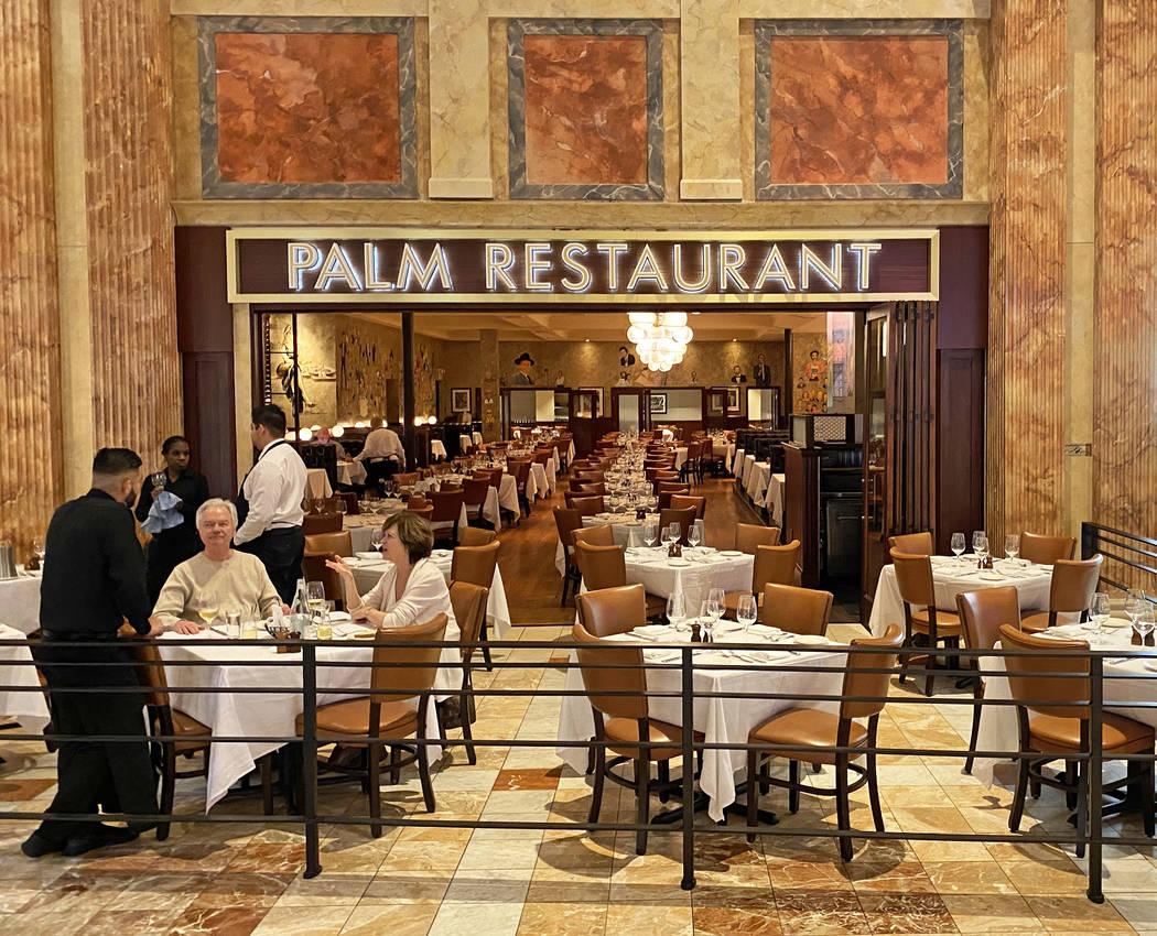 A single table is served at The Palm Las Vegas at The Forum Shops on Saturday, March 14, 2020, ...