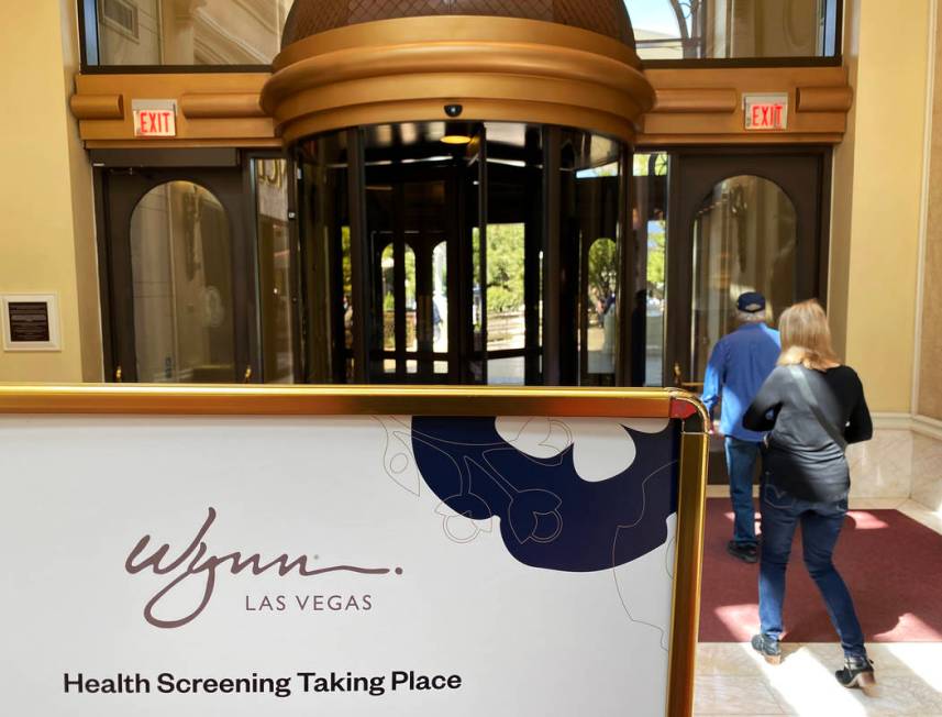 Signs inside Wynn Las Vegas informing guests about coronavirus testing on Saturday, March 14, 2 ...