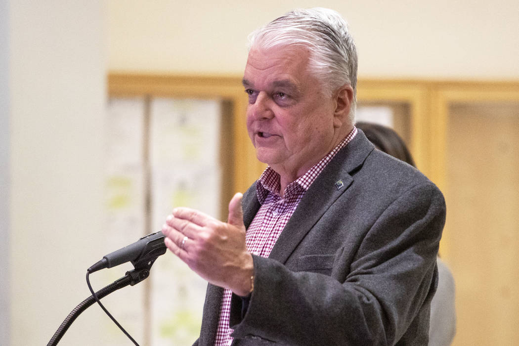 Gov. Steve Sisolak gives remarks on the COVID-19 situation at the Sawyer Building on Sunday, Ma ...