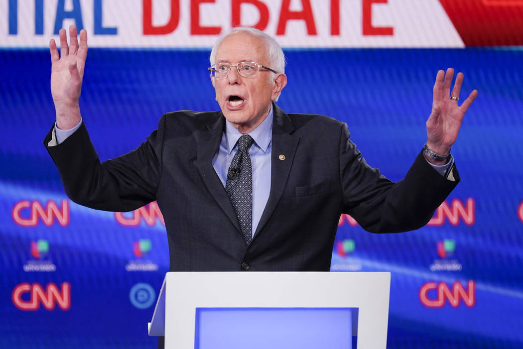 Sen. Bernie Sanders, I-Vt., participates in a Democratic presidential primary debate at CNN Stu ...