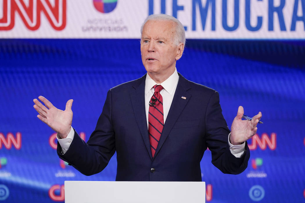 Former Vice President Joe Biden participates in a Democratic presidential primary debate at CNN ...