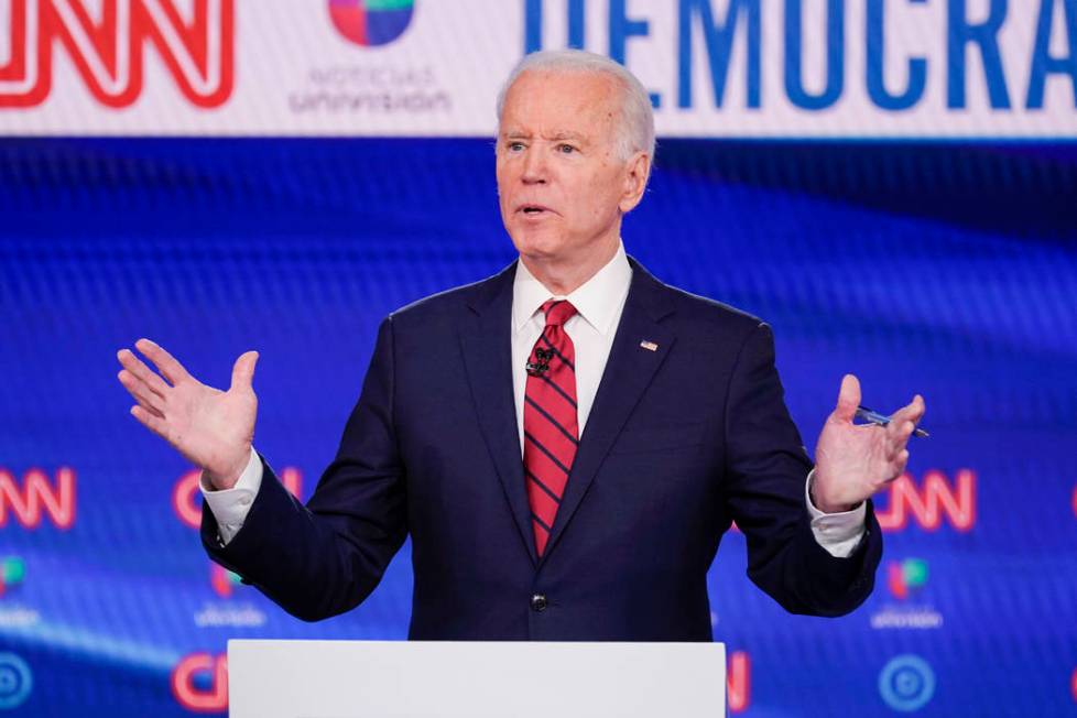 Former Vice President Joe Biden participates in a Democratic presidential primary debate at CNN ...