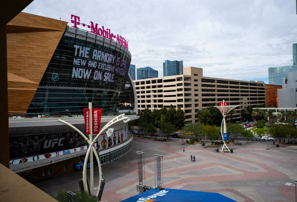 A near-empty Toshiba Plaza and T-Mobile Arena after the Pac-12 men's and women's basketball tou ...