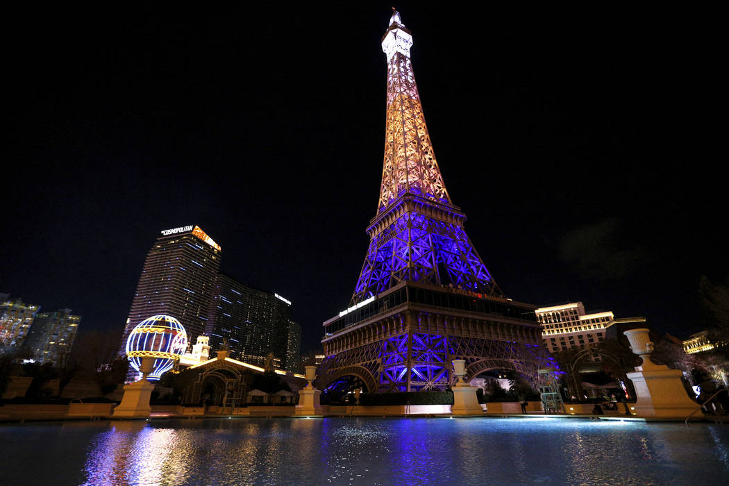 The Paris Las Vegas debuts a new Eiffel Tower light show on the Strip in Las Vegas, Wednesday, ...
