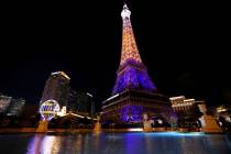 The Paris Las Vegas debuts a new Eiffel Tower light show on the Strip in Las Vegas, Wednesday, ...