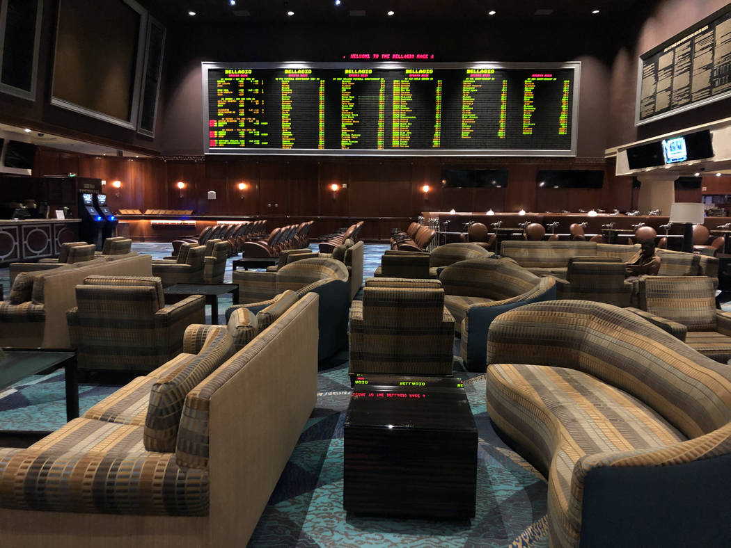 The vacant Bellagio sportsbook on Tuesday, March 17, 2020, in Las Vegas. (L.E. Baskow/Las Vegas ...