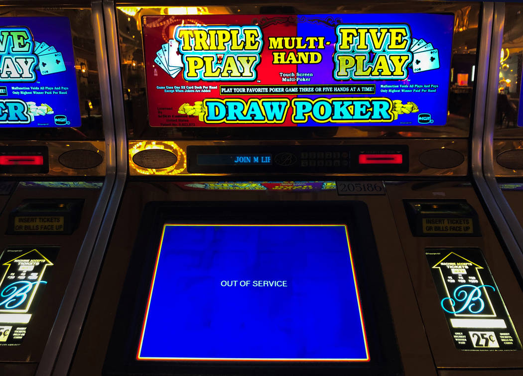 Out of service poker machines at the Bellagio on Tuesday, March 17, 2020, in Las Vegas. (L.E. B ...
