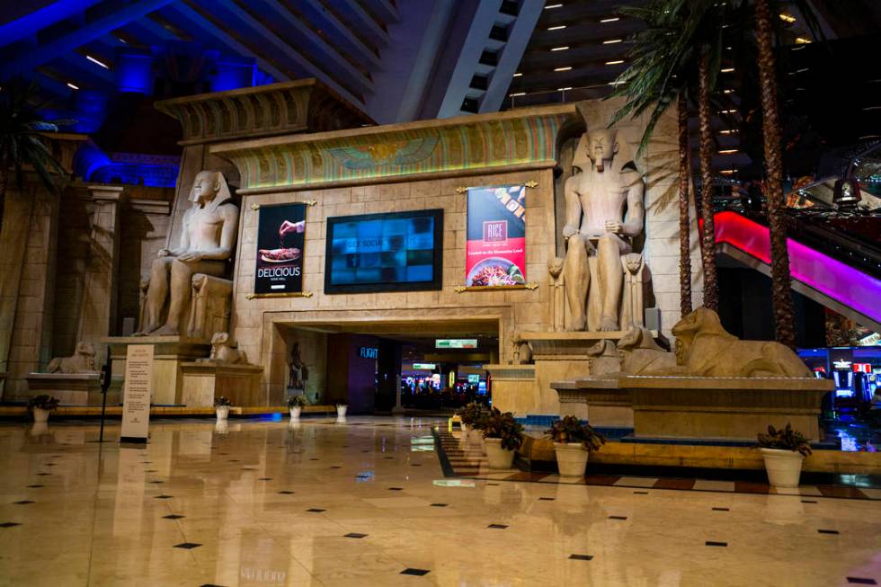 A view of the front lobby at the Luxor in Las Vegas on Monday, March 16, 2020. MGM Resorts Inte ...