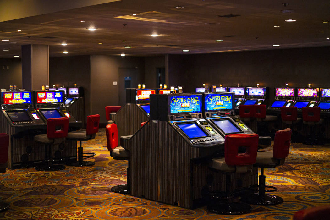 Shut down slot machines at the Luxor in Las Vegas on Monday, March 16, 2020. MGM Resorts Intern ...