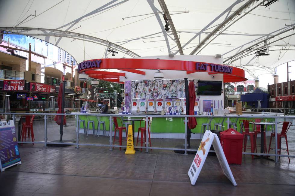 An empty shopping center on the Strip in Las Vegas, Tuesday, March 17, 2020. (Erik Verduzco / L ...