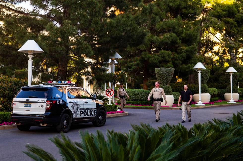Las Vegas police and security officers prepare to shut down Wynn Las Vegas on Tuesday, March 17 ...