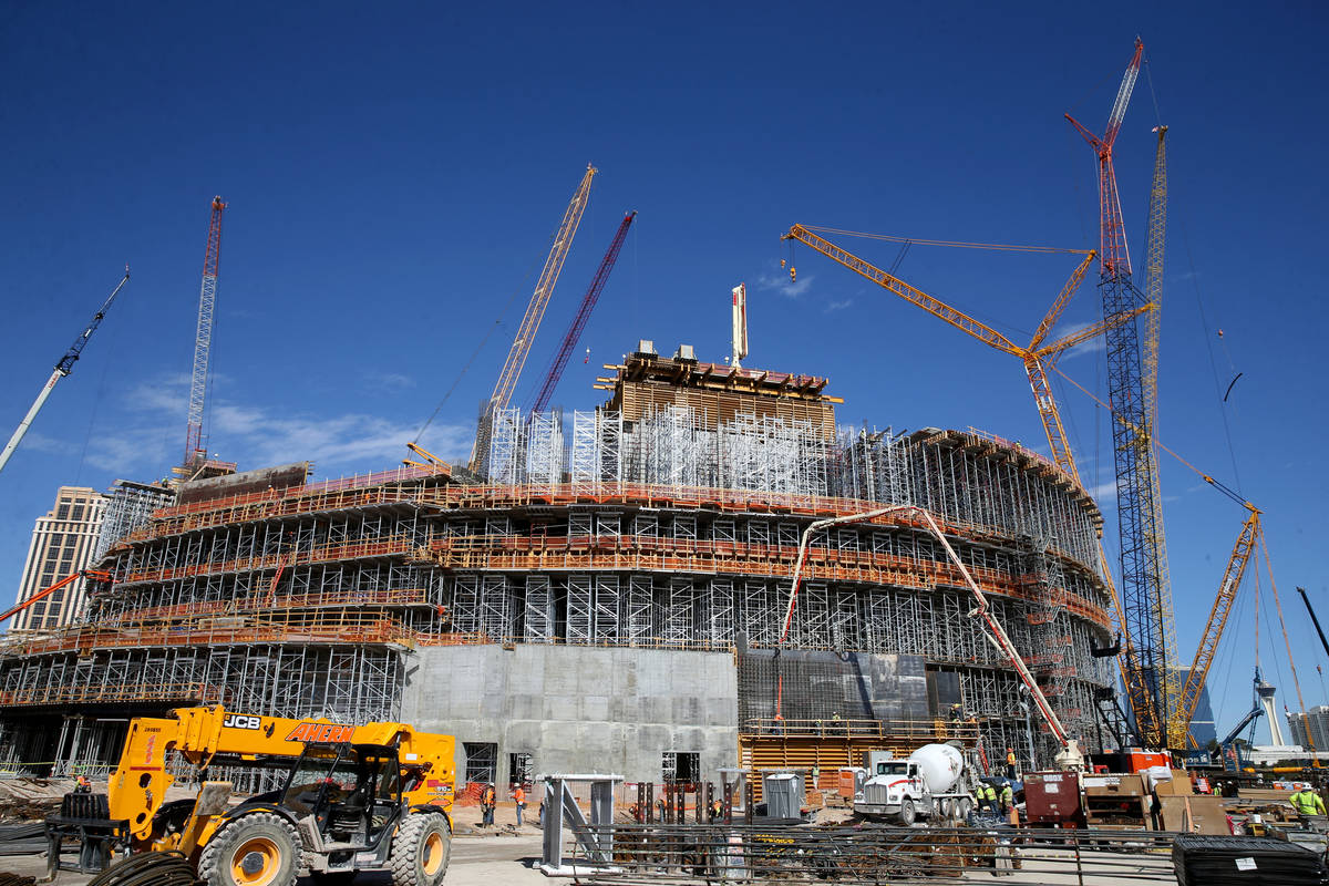 Construction continues at the MSG Sphere at The Venetian in Las Vegas Thursday, March 12, 2020. ...