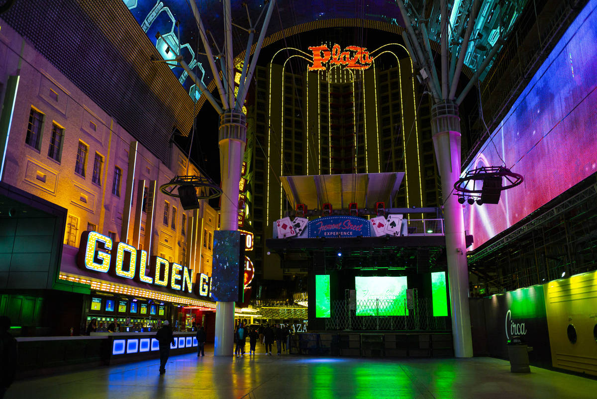 A view looking toward the Plaza from the Fremont Street Experience following Gov. Steve Sisolak ...
