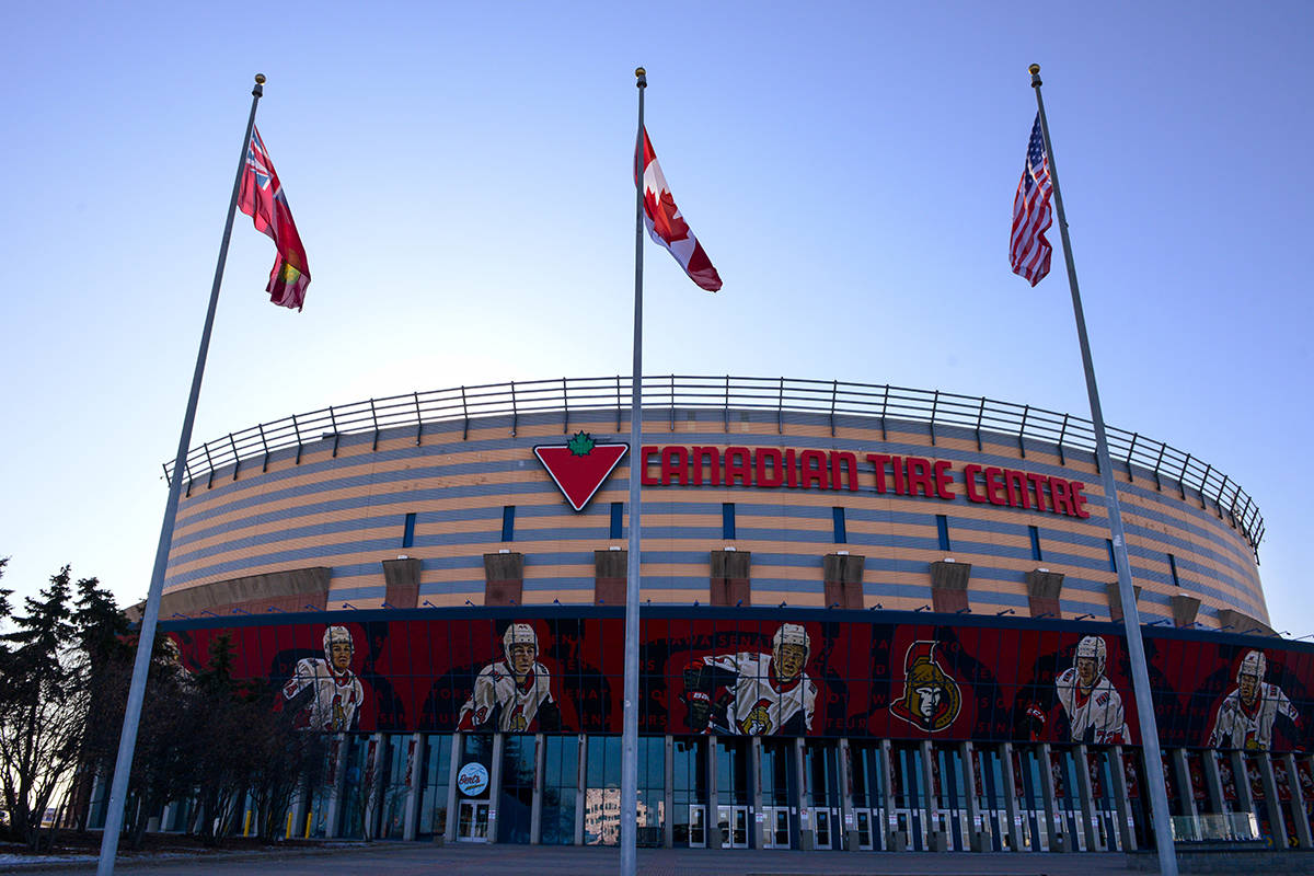 The home rink of the Ottawa Senators, the Canadian Tire Centre, stands in Ottawa, Ontario, Thur ...