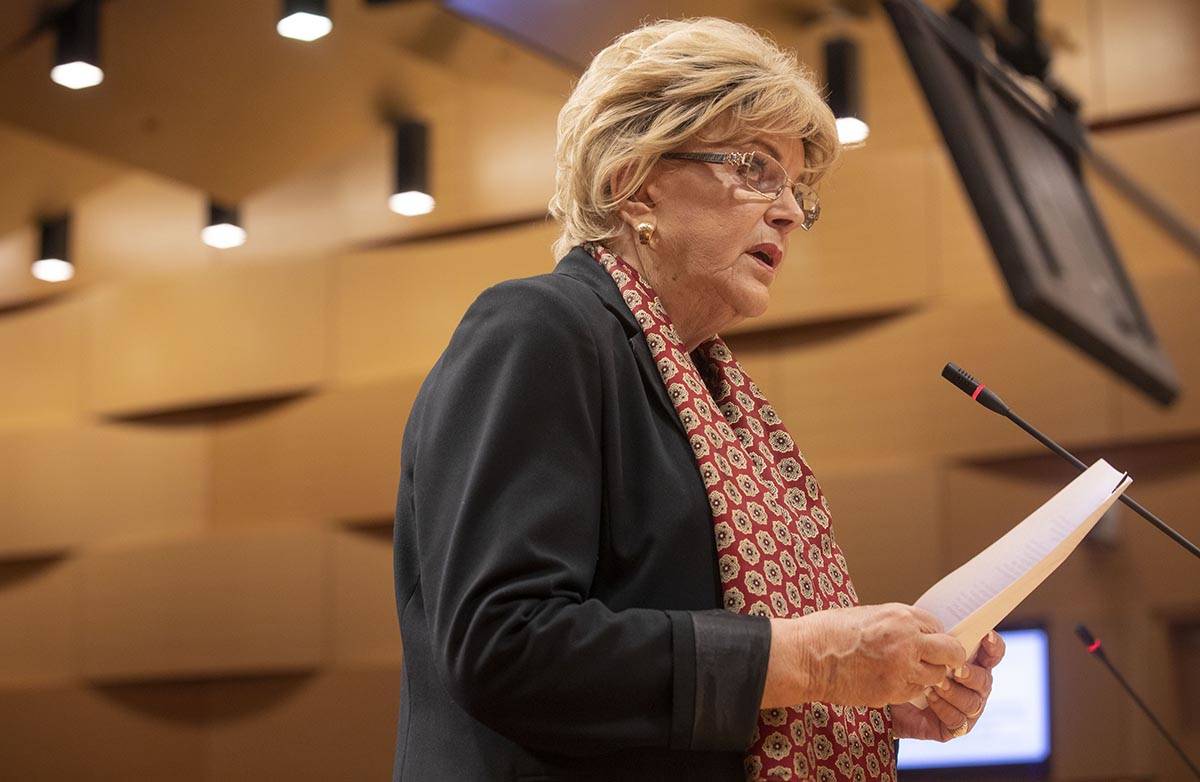 Las Vegas Mayor Carolyn Goodman delivers a public statement during a public meeting at the Las ...