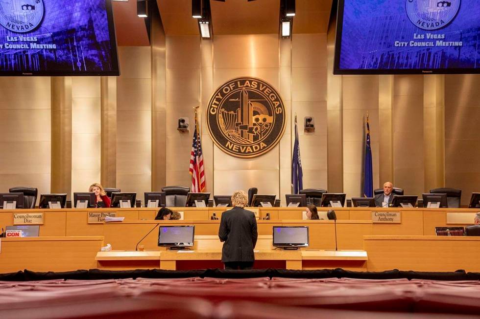 Las Vegas Mayor Carolyn Goodman delivers a public statement during a public meeting at the Las ...