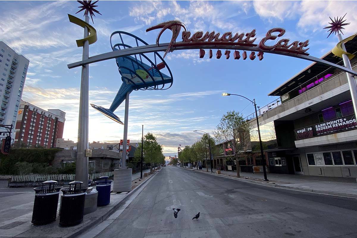 Fremont East entertainment district in downtown Las Vegas Wednesday, March 18, 2020. (K.M. Cann ...