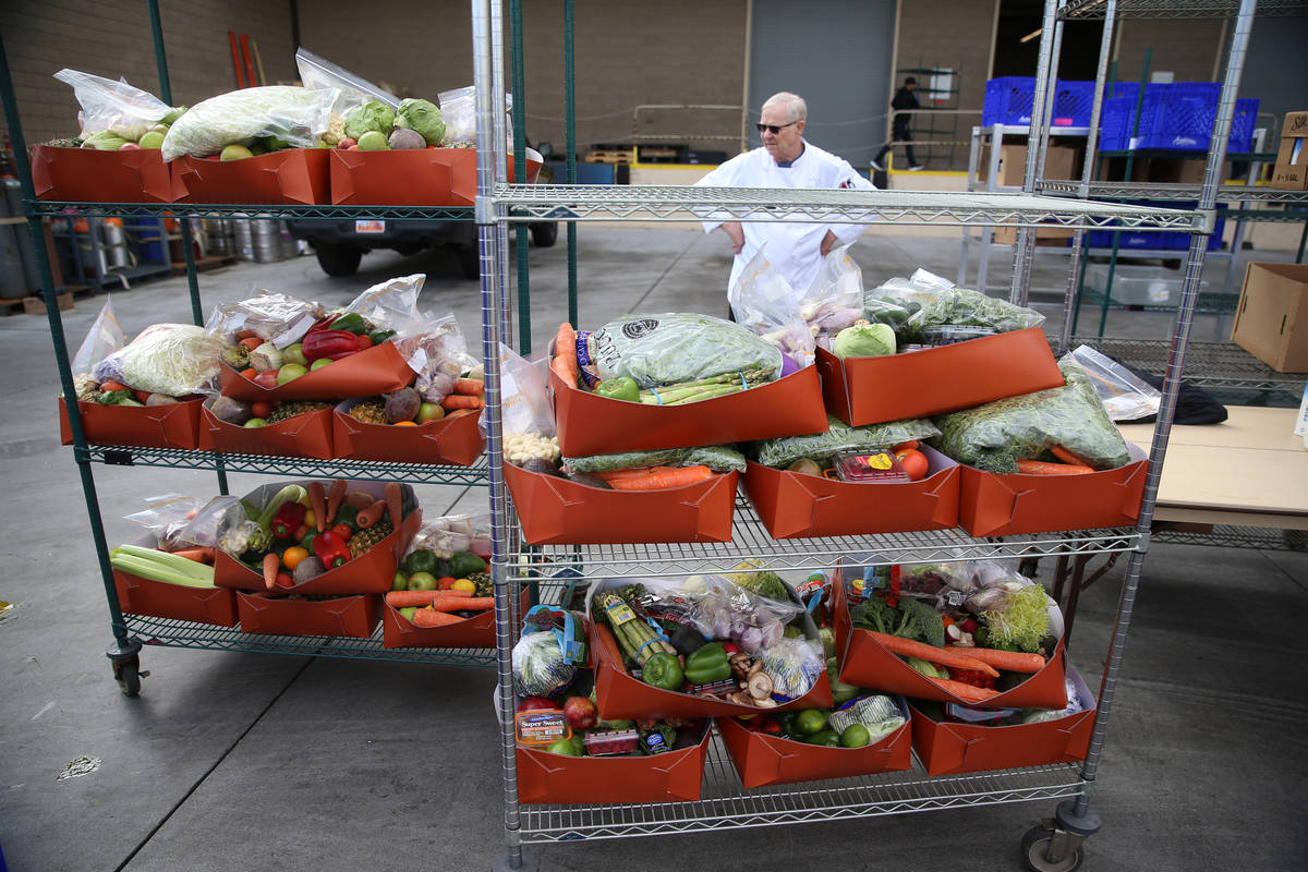 Fresh food waits to be picked up by team members at the M Resort hotel-casino in Henderson, Fri ...