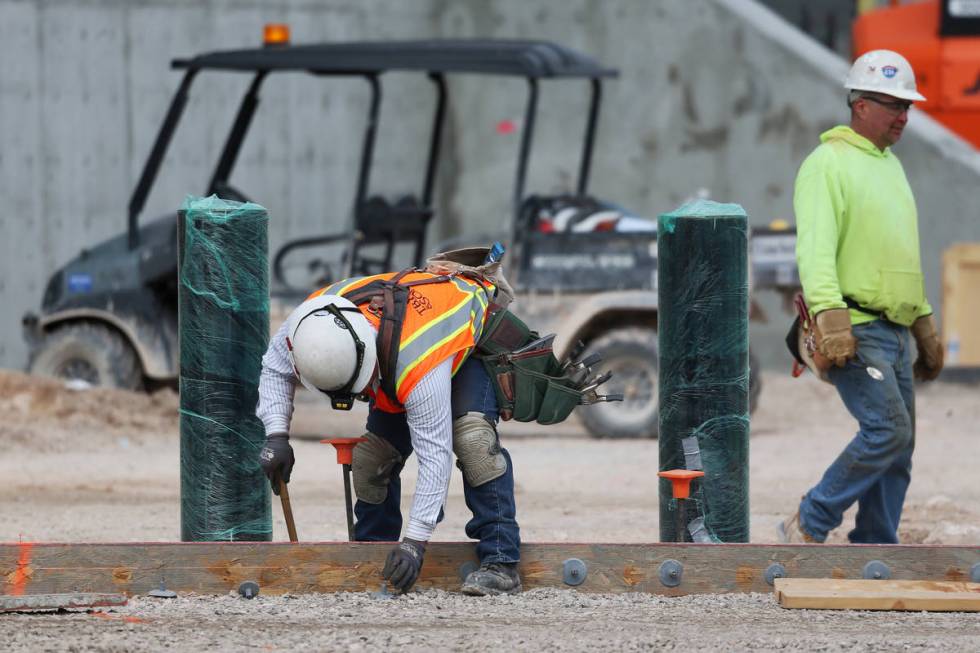 The Raiders Allegiant Stadium construction site in Las Vegas, Wednesday, March 18, 2020. (Erik ...