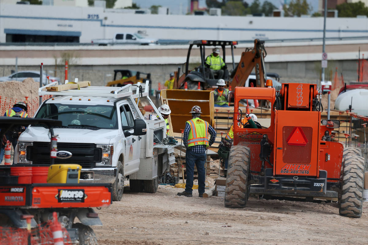 The Raiders Allegiant Stadium construction site in Las Vegas, Wednesday, March 18, 2020. (Erik ...