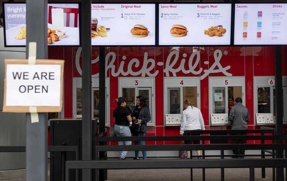 Chick-fil-A remains open on the Strip on Wednesday, March 18, 2020, in Las Vegas. (Ellen Schmid ...