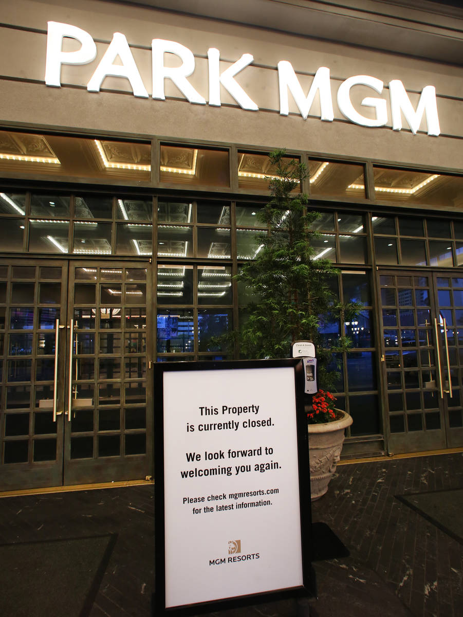 Doors to Park MGM are closed following Gov. Steve Sisolak's statewide order that non-essential ...