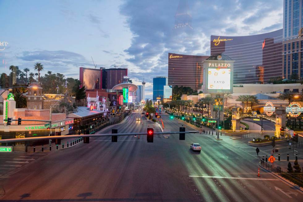 A quiet morning on the Las Vegas Strip on Wednesday, March 18, 2020. (Elizabeth Page Brumley/La ...