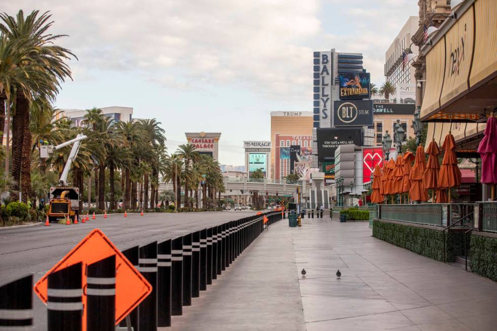 A quiet morning on the Las Vegas Strip on Wednesday, March 18, 2020. (Elizabeth Page Brumley/La ...