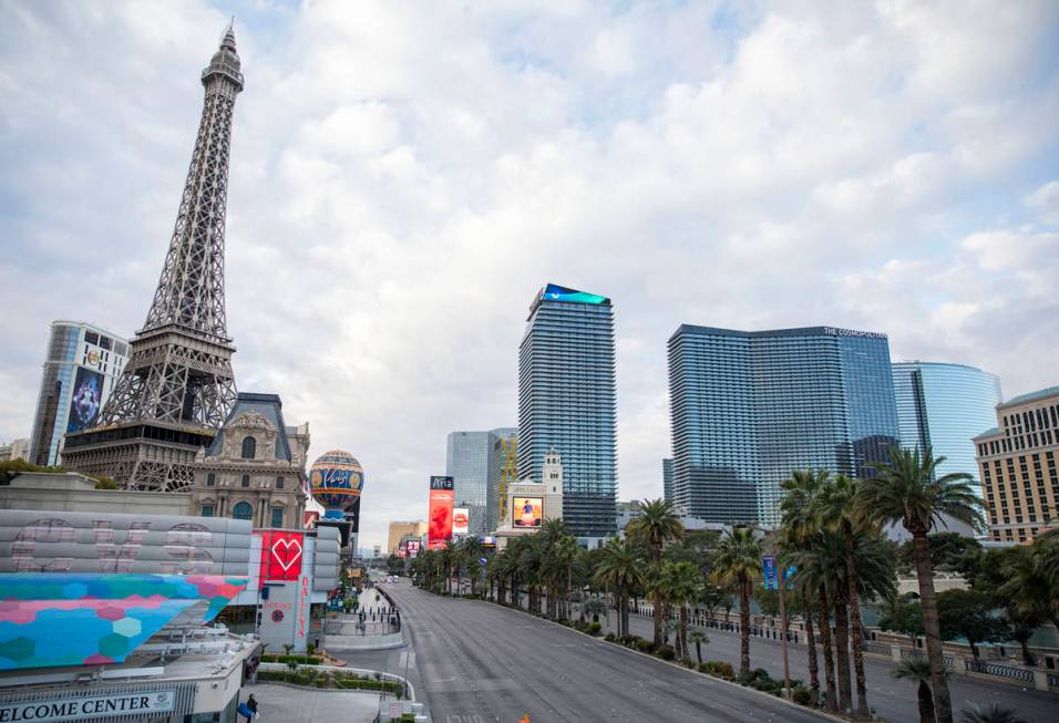 A quiet morning on the Las Vegas Strip on Wednesday, March 18, 2020. (Elizabeth Page Brumley/La ...