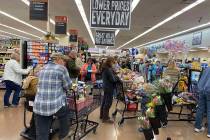 Lines at Albertsons in Pahrump on Friday, March 13. (Jeffrey Meehan/Pahrump Valley Times)
