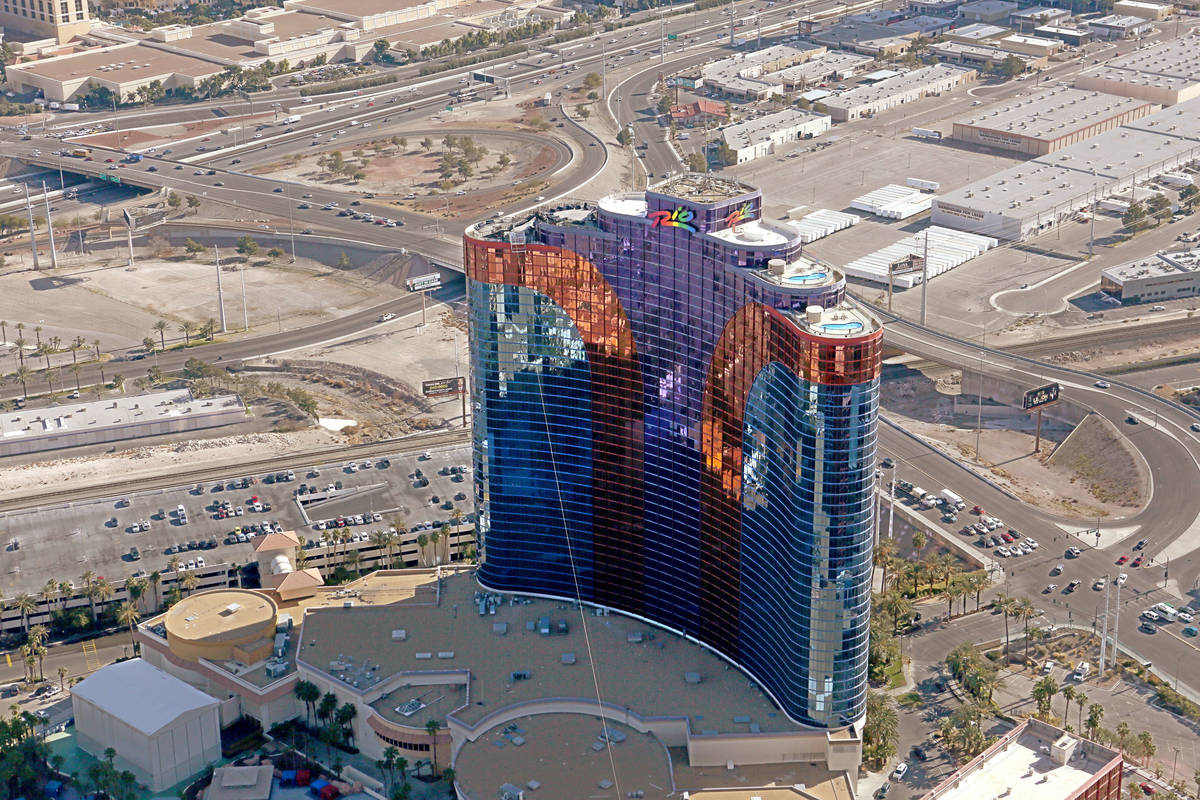 An aerial view of the Rio from the Goodyear blimp on Tuesday, Jan. 7, 2020, in Las Vegas. (Mich ...