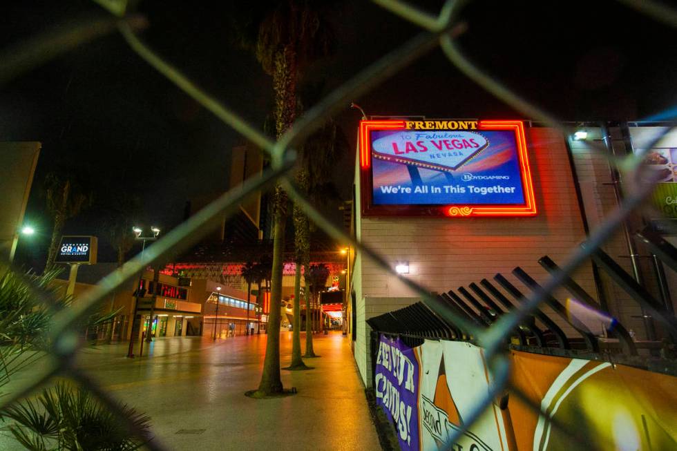 Gates block the entrance to the Fremont Street Experience in downtown Las Vegas, which is close ...