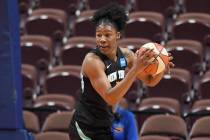 New York Liberty's Avery Warley-Talbert during the first half of a preseason WNBA basketball ga ...