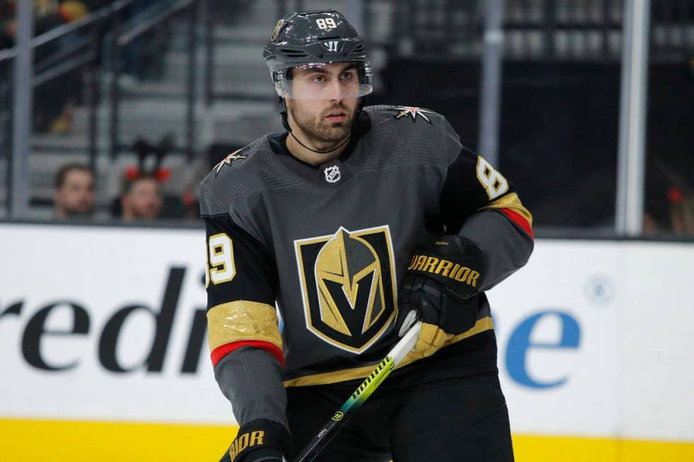 Vegas Golden Knights right wing Alex Tuch (89) plays against the Vancouver Canucks during an NH ...